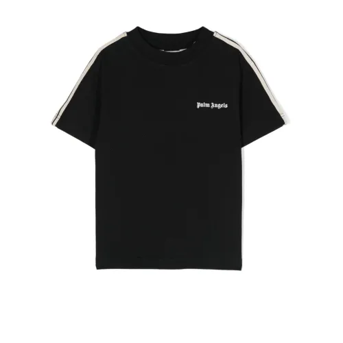 Palm Angels , Striped Black T-shirt with White Logo ,Black male, Sizes: