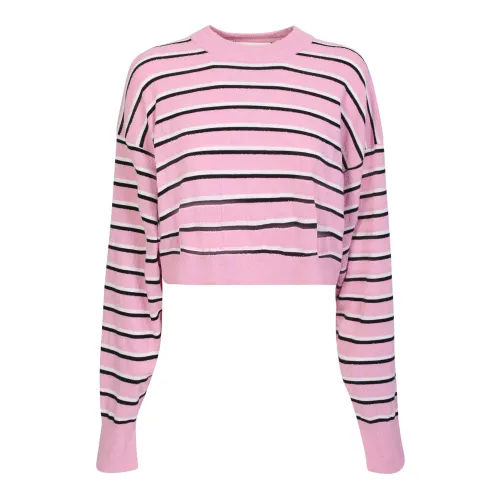 Palm Angels , Striped Cotton Blend Cropped Sweater ,Pink female, Sizes: