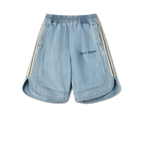 Palm Angels , Striped Denim Shorts with Logo ,Blue male, Sizes: