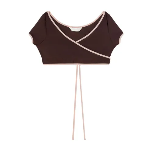 Palm Angels , Stylish Cap-Sleeve Wrap Bikini Top ,Brown female, Sizes: