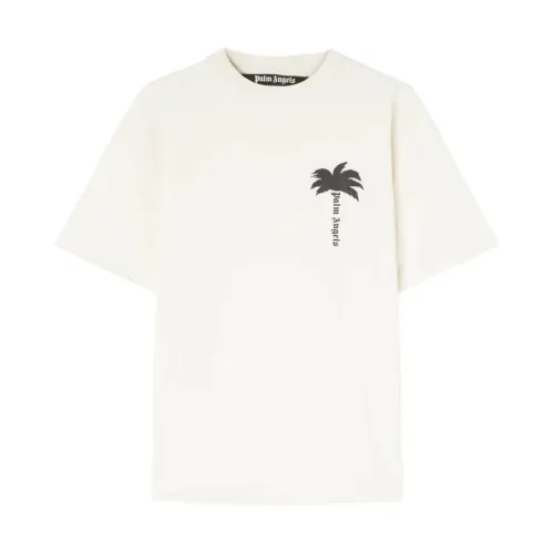 Palm Angels , Stylish Palm Tree Print T-shirt ,White male, Sizes: