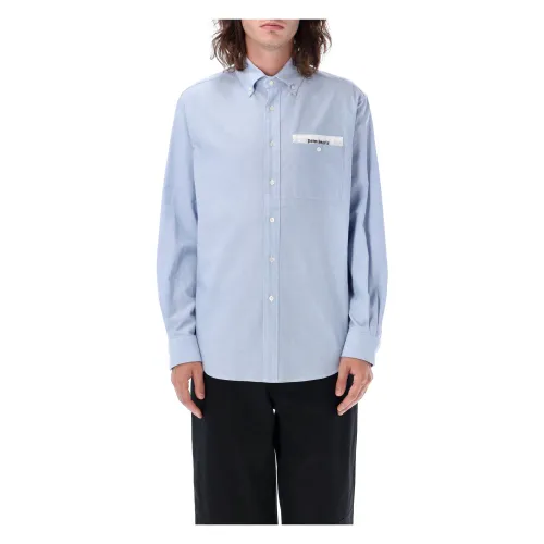 Palm Angels , Stylish Sartorial Tape Pocket Shirt ,Blue male, Sizes: