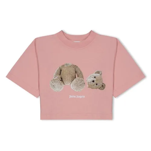 PALM ANGELS Teddy Bear Cotton Crop Top Girls - Pink