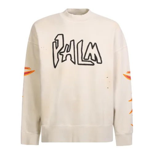 Palm Angels , White Flame Print Sweatshirt for Men ,White male, Sizes: