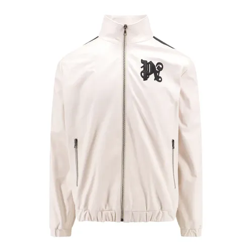Palm Angels , White Leather Jacket Zip Closure ,White male, Sizes: