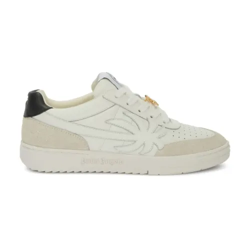 Palm Angels , White Leather Sneakers with Palm Tree Appliqué ,White male, Sizes: