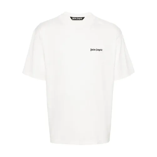 Palm Angels , White Logo Print Crew Neck T-shirt ,White male, Sizes: