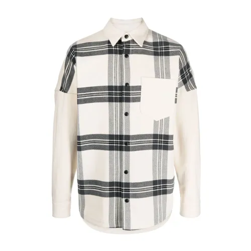 Palm Angels , White Overshirt with Black Checks ,White male, Sizes: