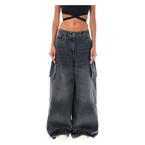 Palm Angels , Wide Denim Jeans - Black/Brown Aw23 ,Gray female, Sizes: