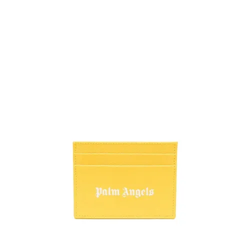 Palm Angels , Yellow and White Leather Card Holder ,Yellow unisex, Sizes: ONE SIZE