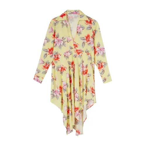 Palm Angels , Yellow Hibiscus Floral-Print Shirtdress ,Yellow female, Sizes: