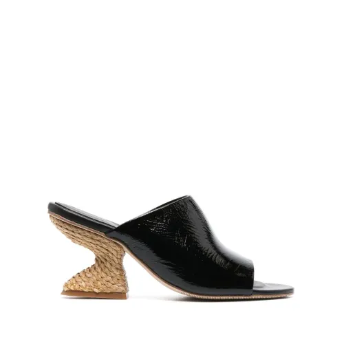 Paloma Barceló , Black Braided Raffia Wedge Sandals ,Black female, Sizes: