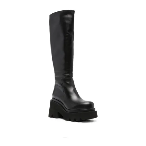 Paloma Barceló , Black Leather Heel Boots ,Black female, Sizes:
