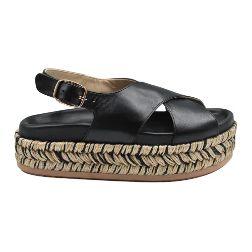 Paloma Barceló , Black Wedge Espadrille Ankle Strap Shoes ,Black female, Sizes: