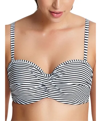 Panache Womens Anya Stripe Multiway Bikini Top - Black Polyamide