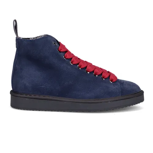 Panchic , Blue Suede Ankle Boot with Red Laces ,Blue female, Sizes: