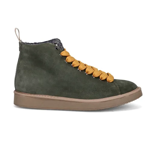Panchic , Green Suede Ankle Boots with Yellow Laces ,Green male, Sizes: