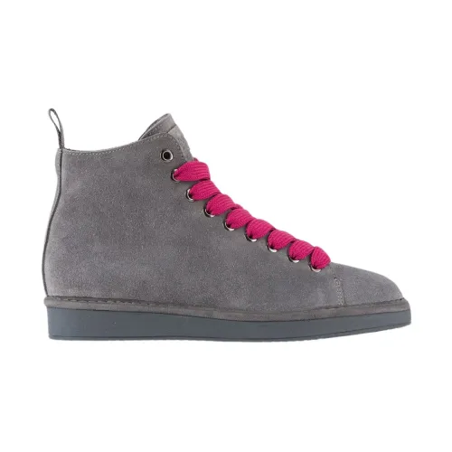 Panchic , Grey-Fuchsia Suede Ankle Boots with Faux Fur Lining ,Gray female, Sizes: