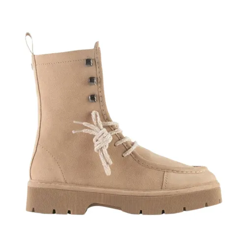Panchic , Suede Combat Boots with Wool Lining ,Beige female, Sizes: