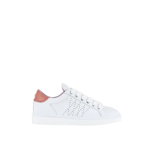 Panchic , White Lace-Up Sneakers with Coral Rear Spoiler ,White female, Sizes: