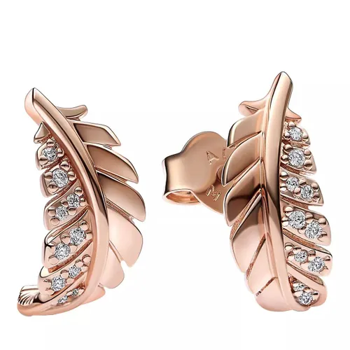 Pandora Earrings - Feather 14k gold-plated stud earrings with clear c - gold - Earrings for ladies