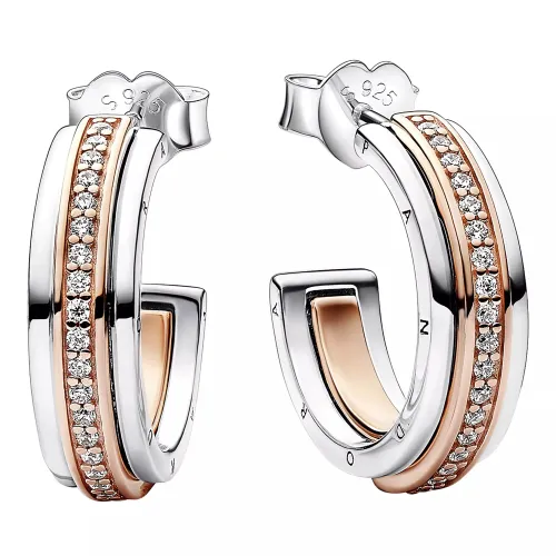 Pandora Earrings - Pandora Signature Two tone Logo & Pavé Hoop - multi - Earrings for ladies