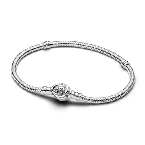 Pandora Moments Rose in Bloom Clasp Snake Chain Bracelet - 17cm