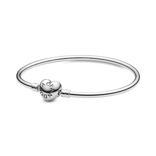 Pandora Moments Women's Sterling Silver Heart Clasp Bangle