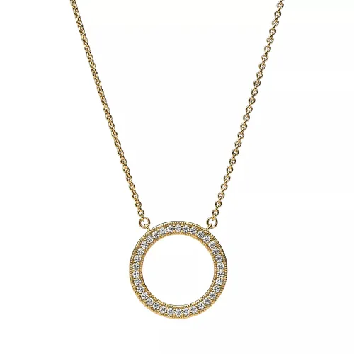Pandora Necklaces - Pandora Signature Pavé & Hearts Circle Pendant Nec - gold - Necklaces for ladies