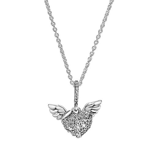 Pandora Necklaces - Pavé-Herz und Engelsflügel Halskette - silver - Necklaces for ladies