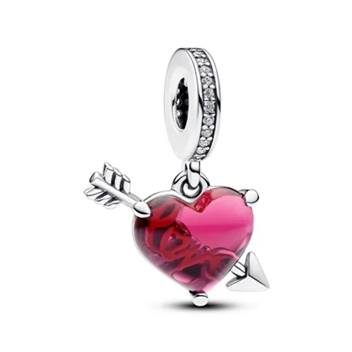 Pandora Red Heart & Arrow Murano Glass Dangle Charm