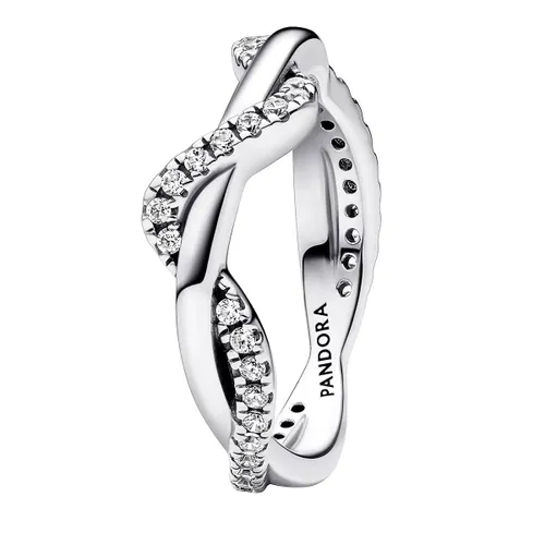 Pandora Rings - Double wave sterling silver ring with clear cubic - silver - Rings for ladies