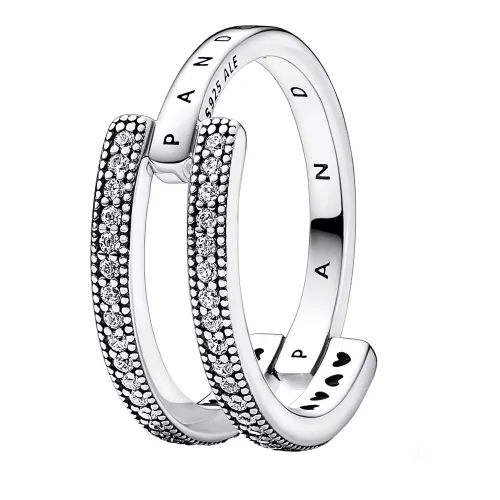 Pandora Rings - Pandora Signature Logo & Pavé Double Band Ring - silver - Rings for ladies