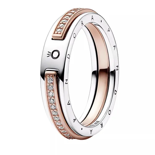 Pandora Rings - Pandora Signature Two-tone Logo & Pavé Ring - gold - Rings for ladies