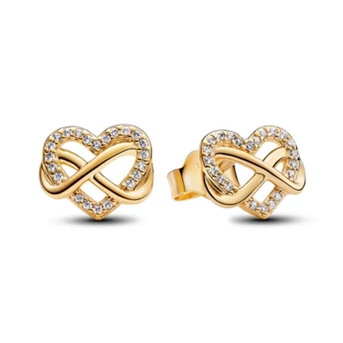 Pandora Sparkling Infinity Heart Gold Stud Earrings