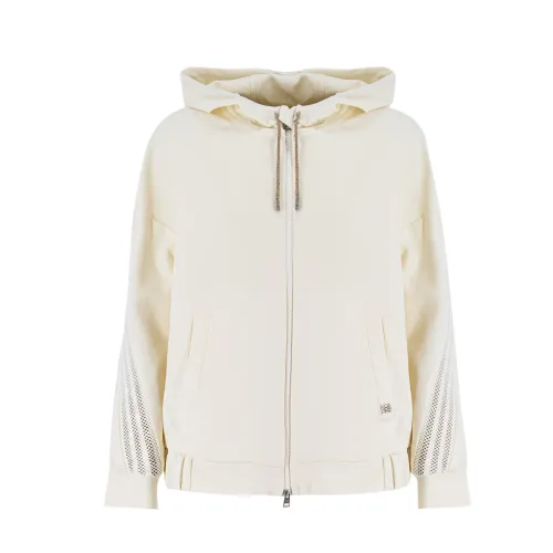 Panicale , Contrast Hooded Cotton Sweatshirt ,Beige female, Sizes: