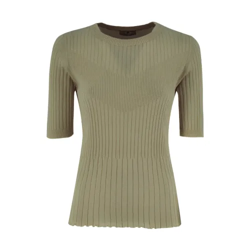 Panicale , Silk and Cotton Blend Crew Neck Sweater ,Green female, Sizes: