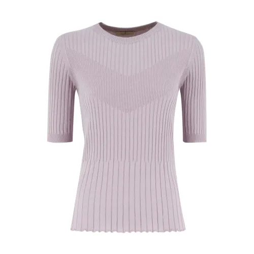 Panicale , Silk and Cotton Blend Crew Neck Sweater ,Purple female, Sizes: