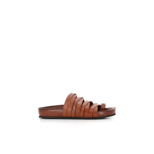 Pantanetti , Brown Leather Cross Strap Sandals ,Brown female, Sizes: