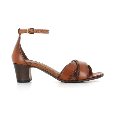 Pantanetti , Cognac Leather Sandal with Ankle Strap ,Brown female, Sizes: