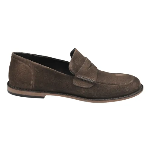 Pantanetti , Ebony Suede Penny Loafer Leather Sole ,Brown male, Sizes:
