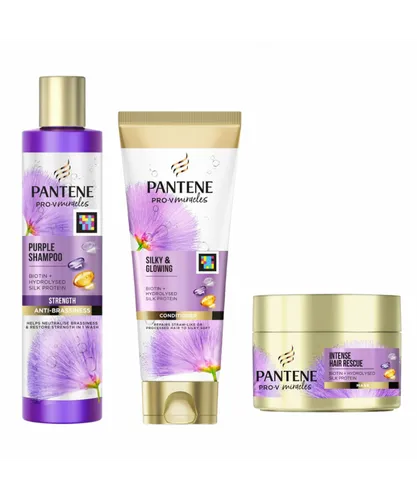 Pantene Womens Pro V Miracles Silk & Glowing Purple Shampoo, Conditioner & Mask Set - One Size