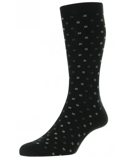 Pantherella Mens Byrd Box Motif Sock in Black/Grey Fabric