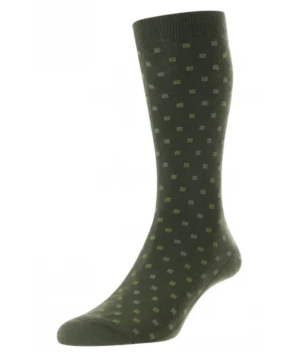 Pantherella Mens Byrd Box Motif Sock in Olive Fabric