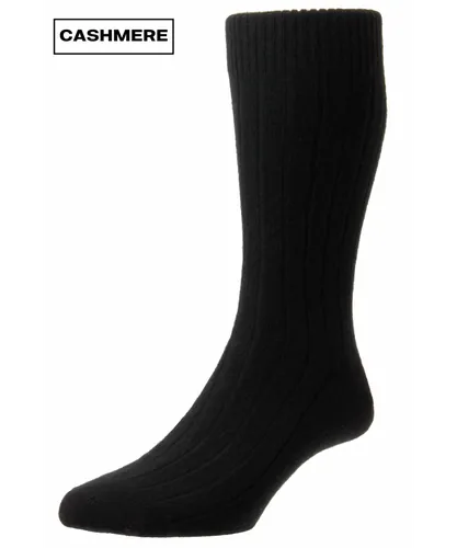 Pantherella Mens Cashmere Waddington Rib Sock in Black Fabric