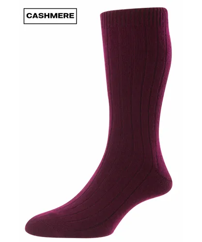 Pantherella Mens Cashmere Waddington Rib Sock in Port - Red Fabric