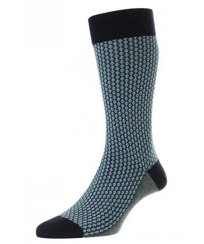 Pantherella Mens Elgar Diamond Jacquard Sock in Navy Fabric