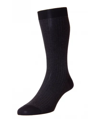 Pantherella Mens Fabian Herringbone Sock in Black/Charcoal - Dark Grey Fabric