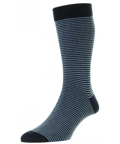 Pantherella Mens Holst Stripe Sock in Navy Fabric