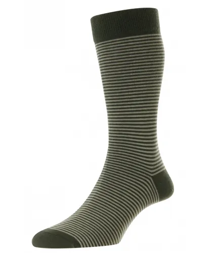 Pantherella Mens Holst Stripe Sock in Olive Fabric